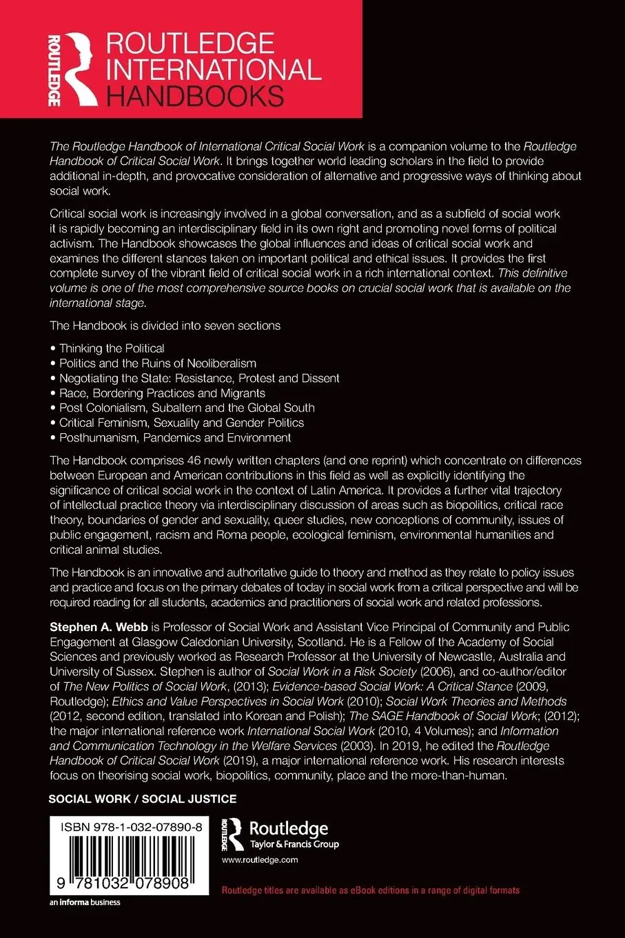 Rückseite: 9781032078908 | The Routledge Handbook of International Critical Social Work | Webb