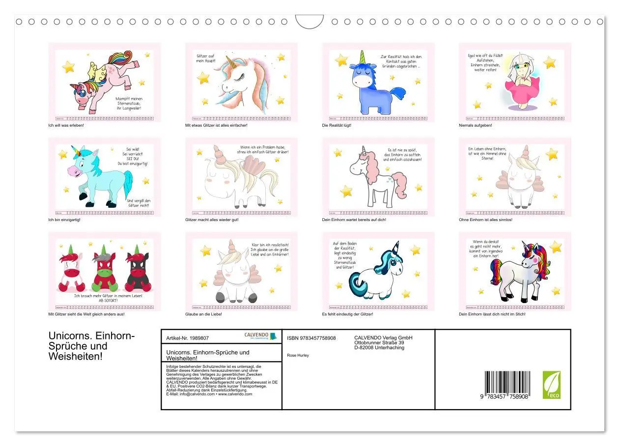Bild: 9783457758908 | Unicorns. Einhorn-Sprüche und Weisheiten! (Wandkalender 2026 DIN A3...