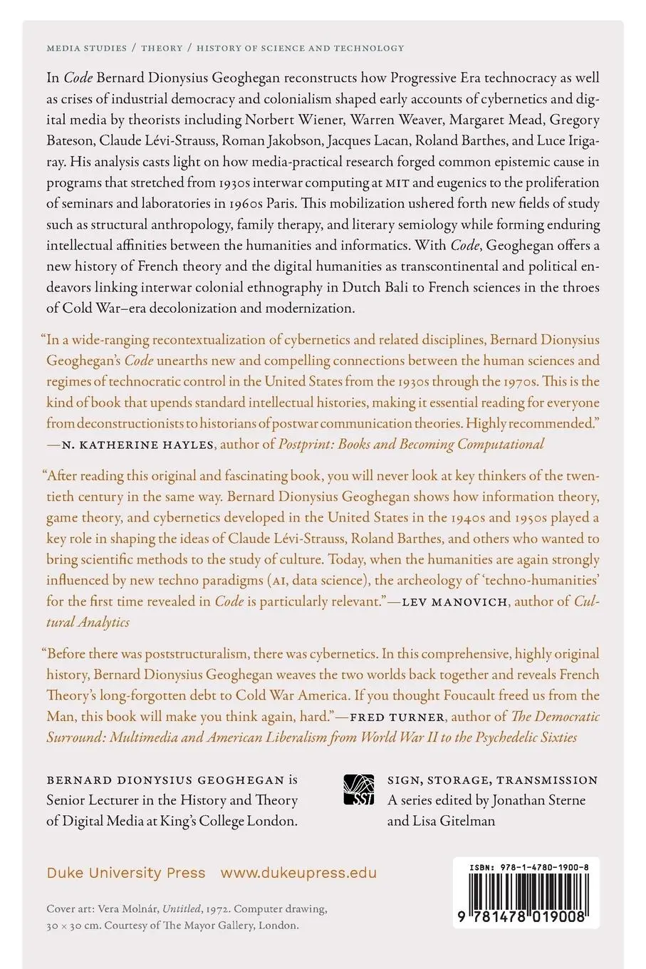 Rückseite: 9781478019008 | Code | From Information Theory to French Theory | Geoghegan | Buch