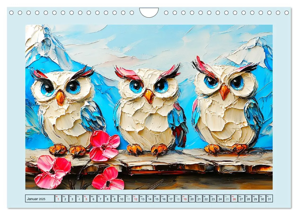 Bild: 9783457199008 | Eulen. Entzückende Paintings (Wandkalender 2025 DIN A4 quer),...