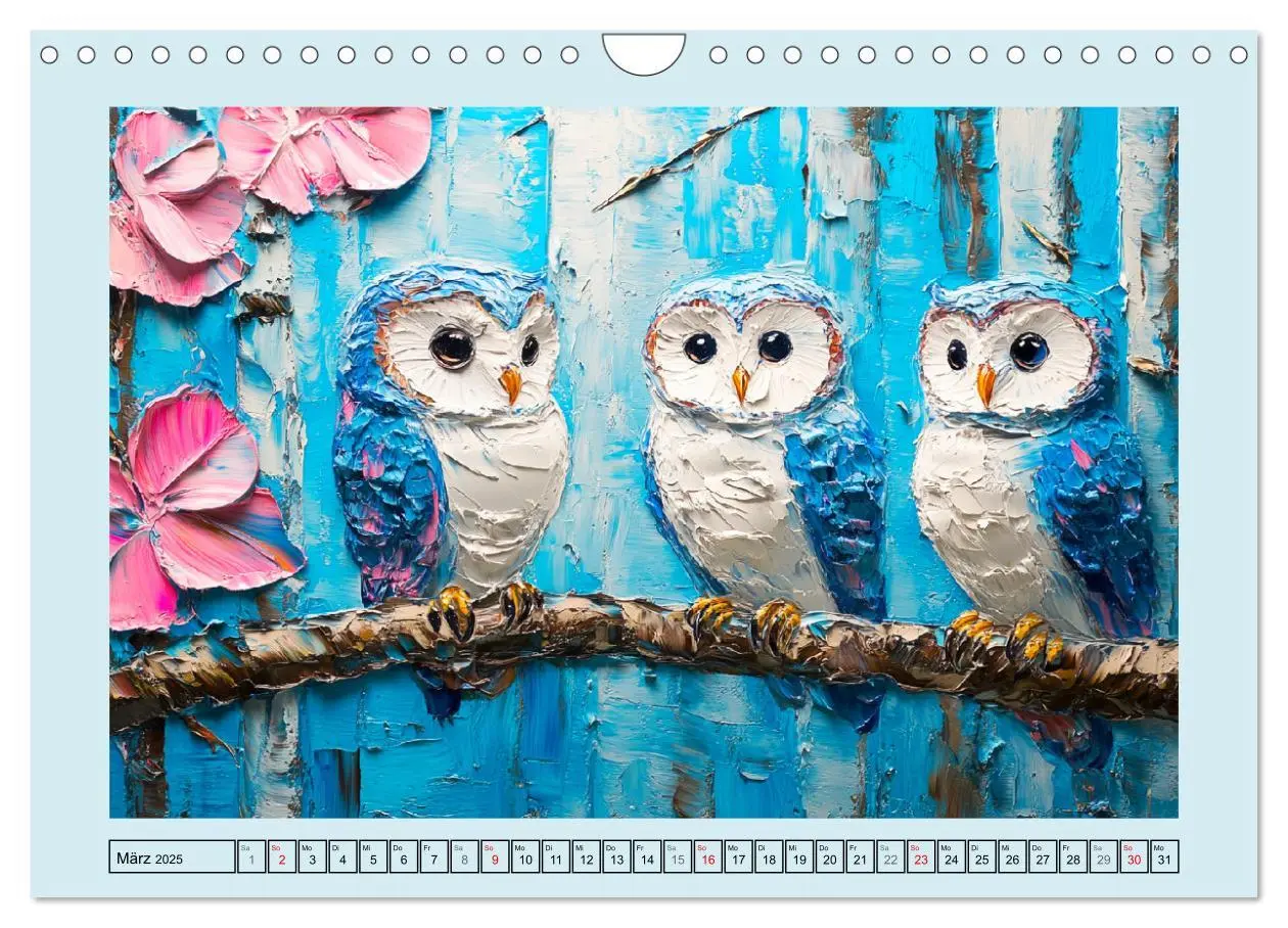 Bild: 9783457199008 | Eulen. Entzückende Paintings (Wandkalender 2025 DIN A4 quer),...