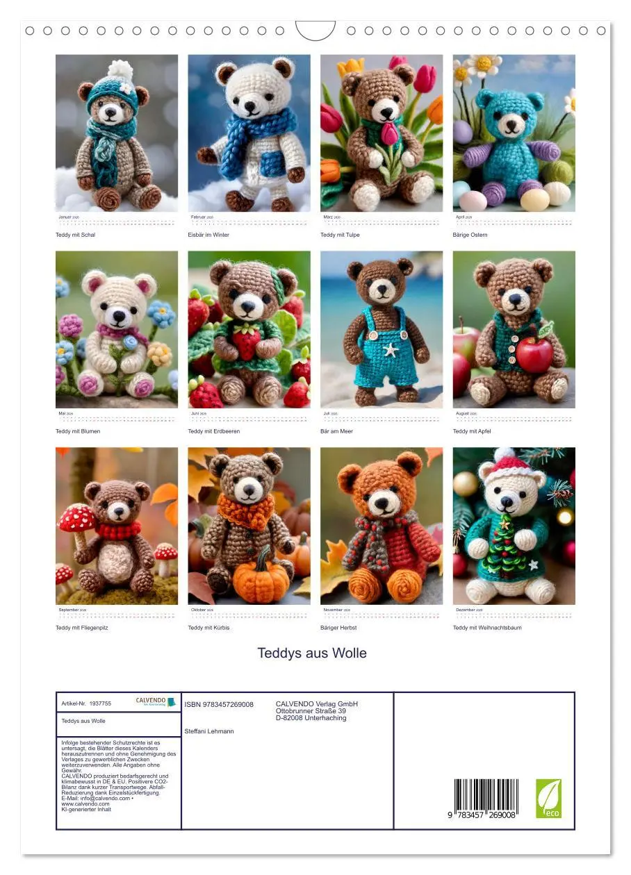 Bild: 9783457269008 | Teddys aus Wolle (Wandkalender 2026 DIN A3 hoch), CALVENDO...