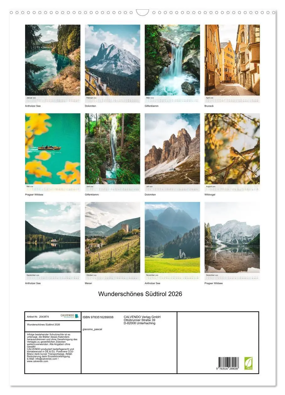 Bild: 9783516289008 | Wunderschönes Südtirol 2026 (Wandkalender 2026 DIN A2 hoch),...