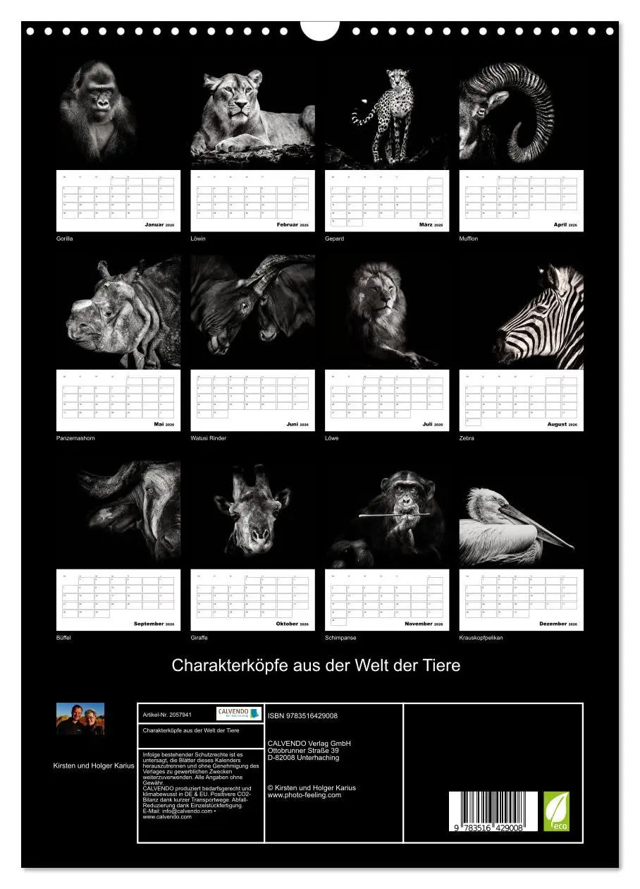 Bild: 9783516429008 | Charakterköpfe aus der Welt der Tiere (Wandkalender 2026 DIN A3...