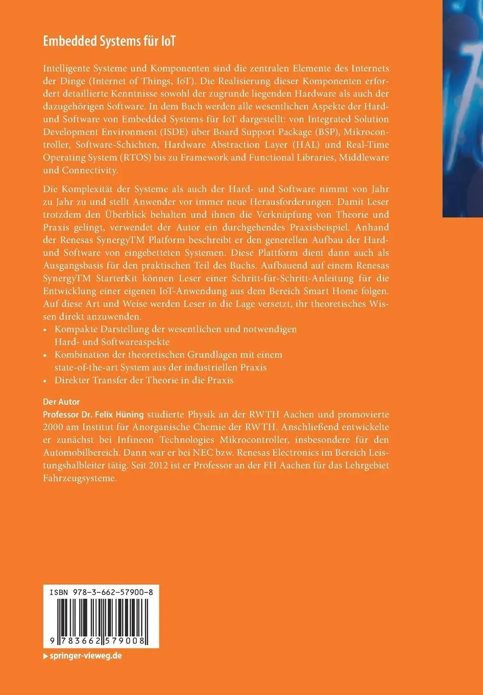 Rückseite: 9783662579008 | Embedded Systems für IoT | Felix Hüning | Taschenbuch | viii | Deutsch