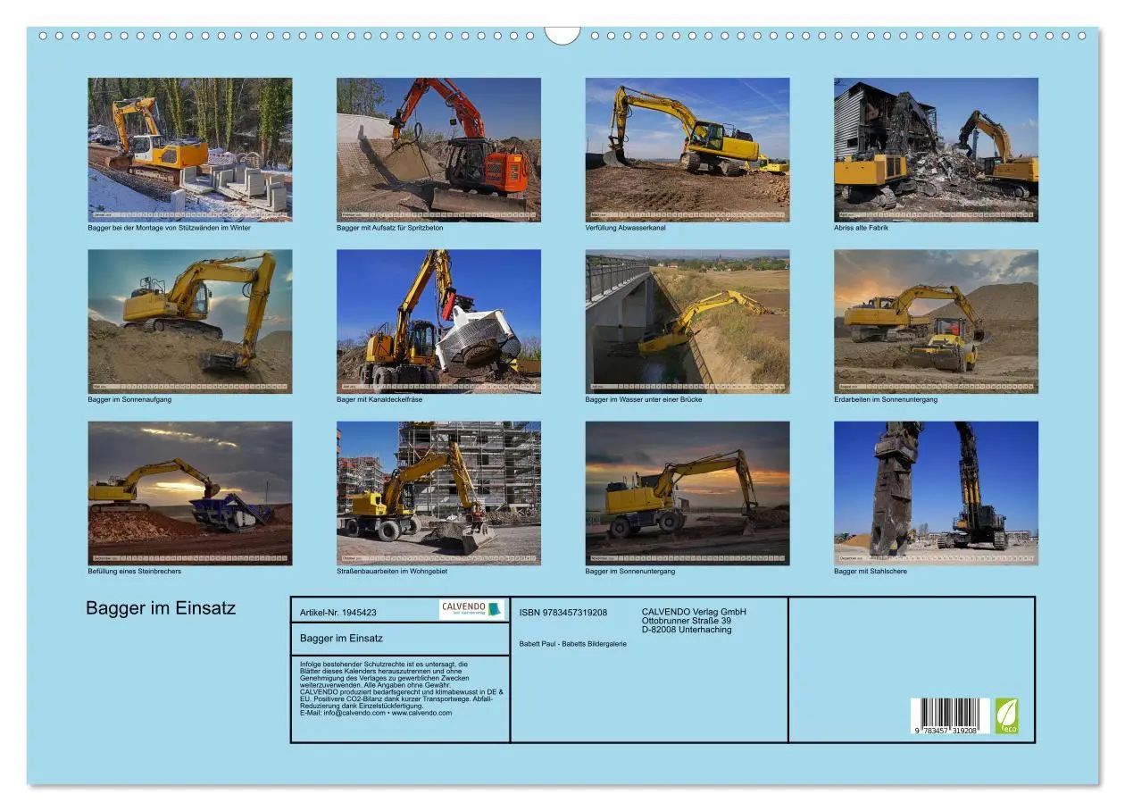 Bild: 9783457319208 | Bagger im Einsatz (Wandkalender 2026 DIN A2 quer), CALVENDO...
