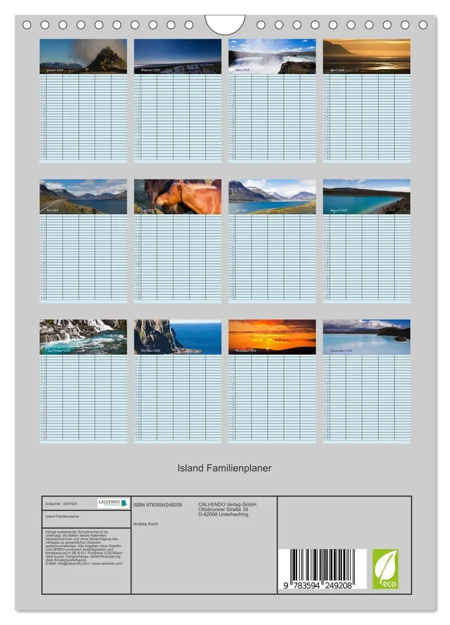 Bild: 9783594249208 | Island Familienplaner (Wandkalender 2027 DIN A4 hoch), CALVENDO...