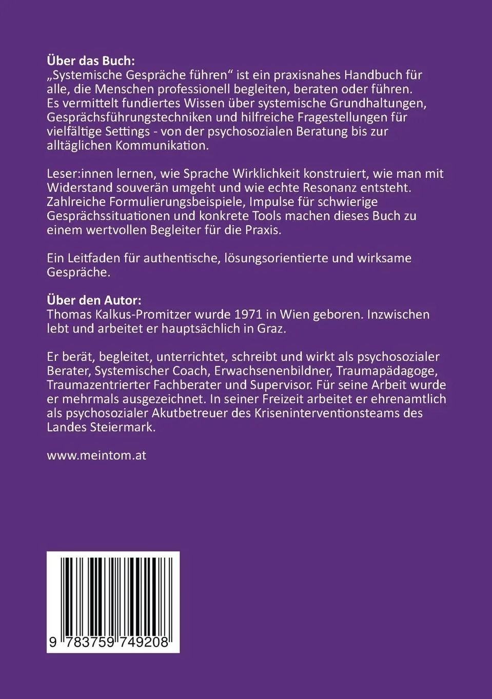 Rückseite: 9783759749208 | Systemische Gespräche führen | Thomas Kalkus-Promitzer | Taschenbuch