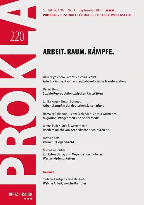 Cover: 9783865059208 | Arbeit. Raum. Kämpfe. | PROKLA 220 / 55. Jg., Heft 3, Sept. 2025