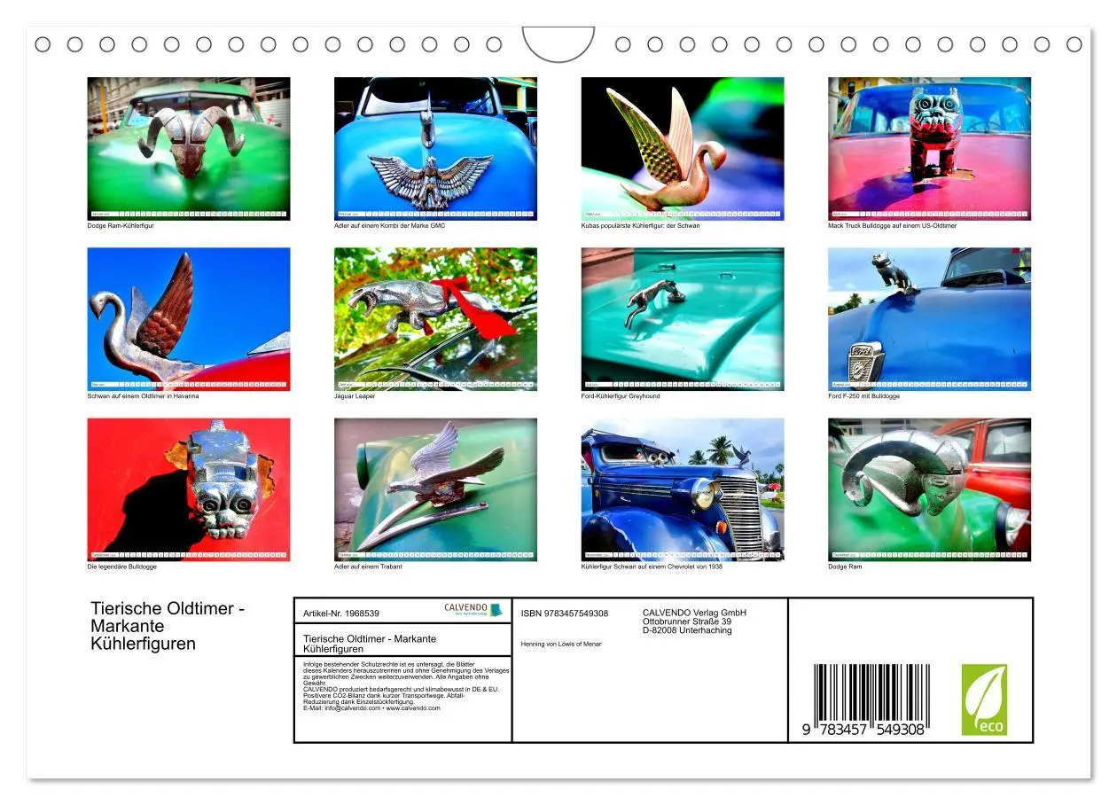 Bild: 9783457549308 | Tierische Oldtimer - Markante Kühlerfiguren (Wandkalender 2026 DIN...