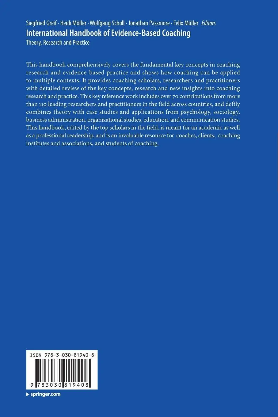 Rückseite: 9783030819408 | International Handbook of Evidence-Based Coaching | Greif (u. a.)