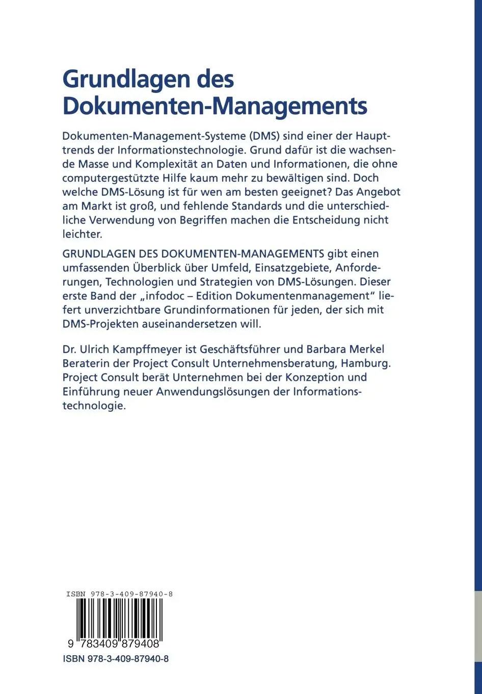 Rückseite: 9783409879408 | Grundlagen des Dokumenten-Managements | Barbara Merkel | Taschenbuch