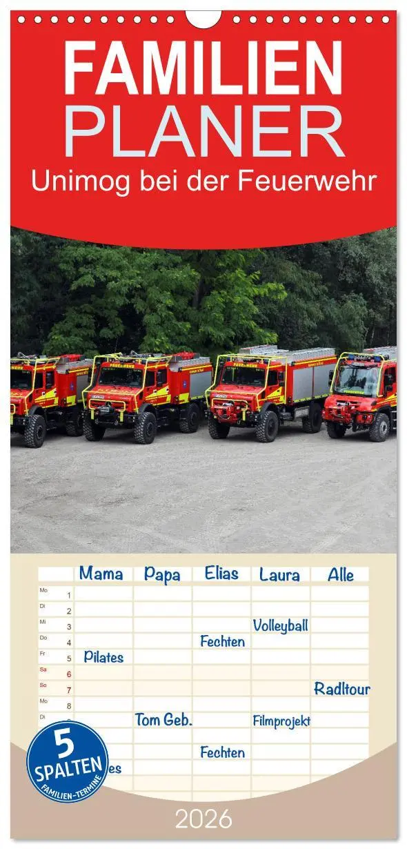 Cover: 9783516489408 | Familienplaner 2026 - Unimog bei der Feuerwehr mit 5 Spalten...