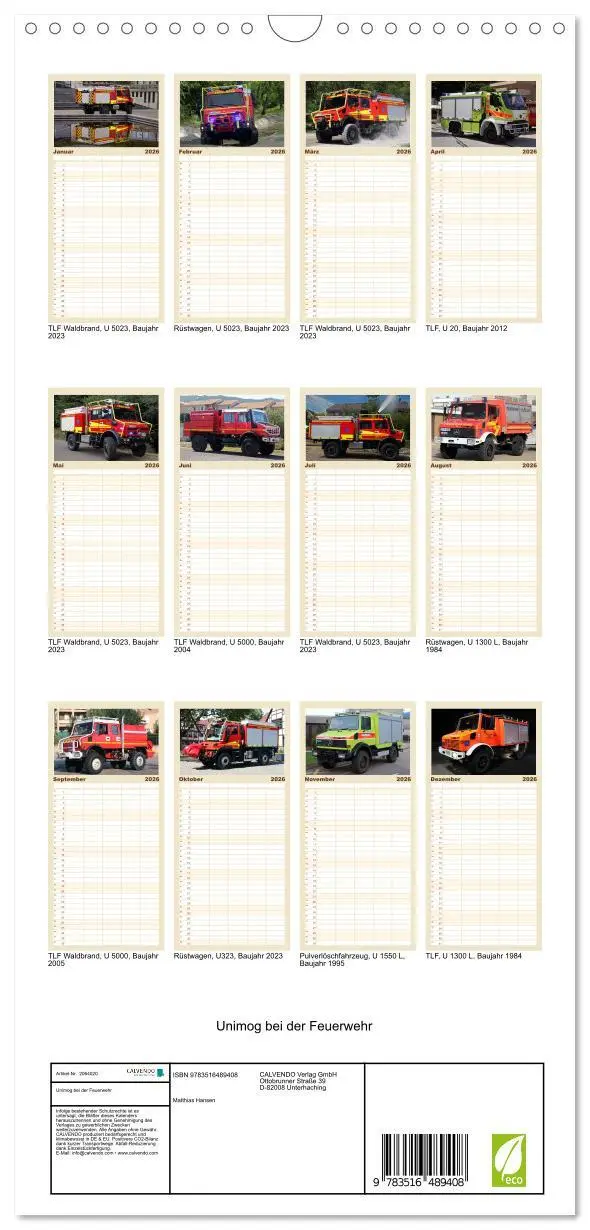 Bild: 9783516489408 | Familienplaner 2026 - Unimog bei der Feuerwehr mit 5 Spalten...