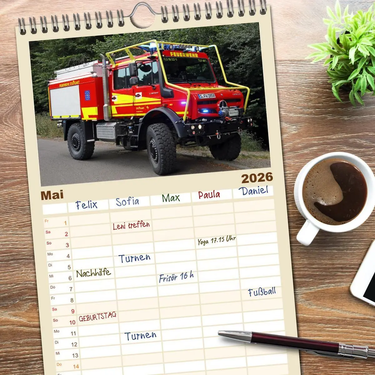 Bild: 9783516489408 | Familienplaner 2026 - Unimog bei der Feuerwehr mit 5 Spalten...