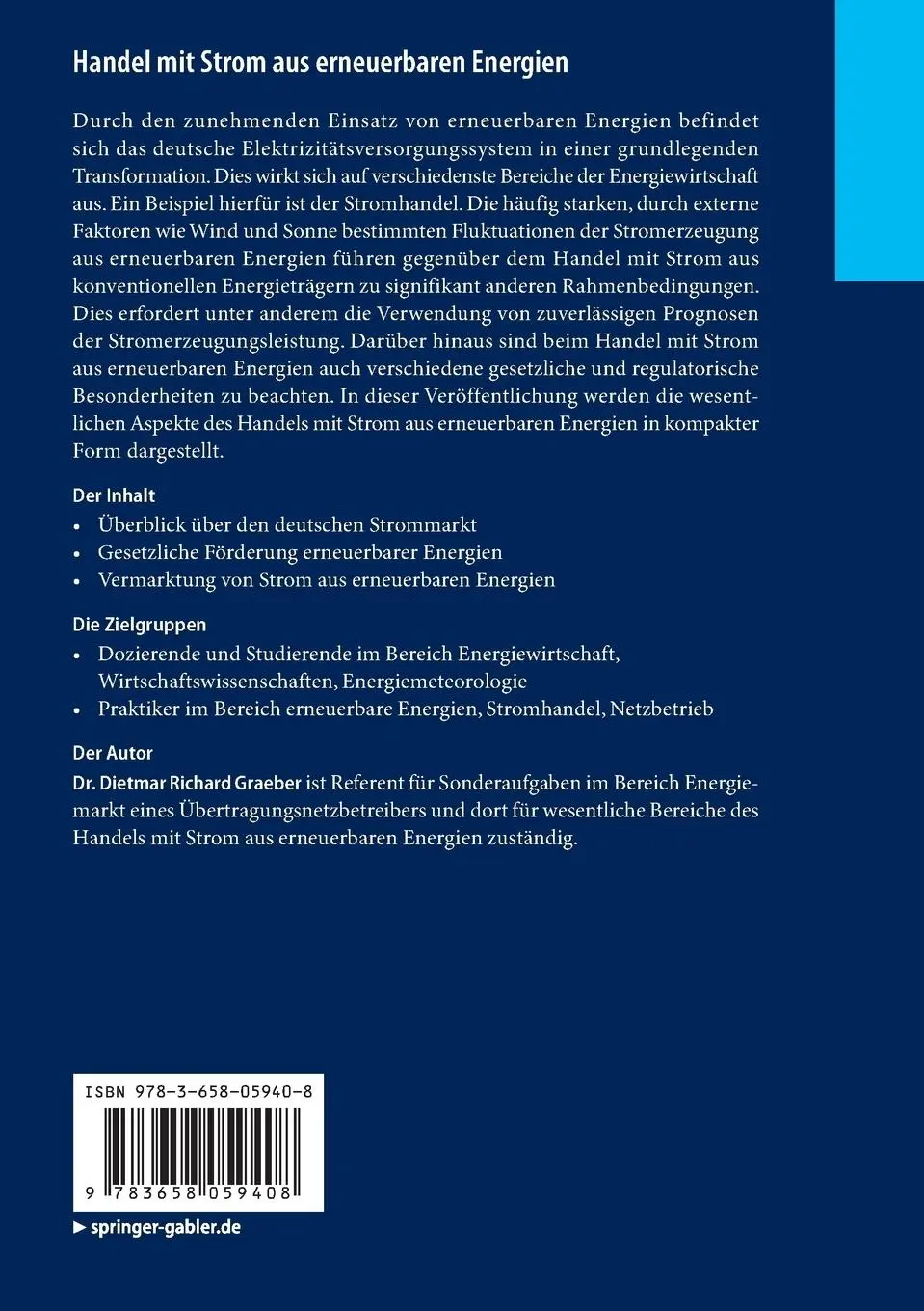 Rückseite: 9783658059408 | Handel mit Strom aus erneuerbaren Energien | Dietmar Richard Graeber