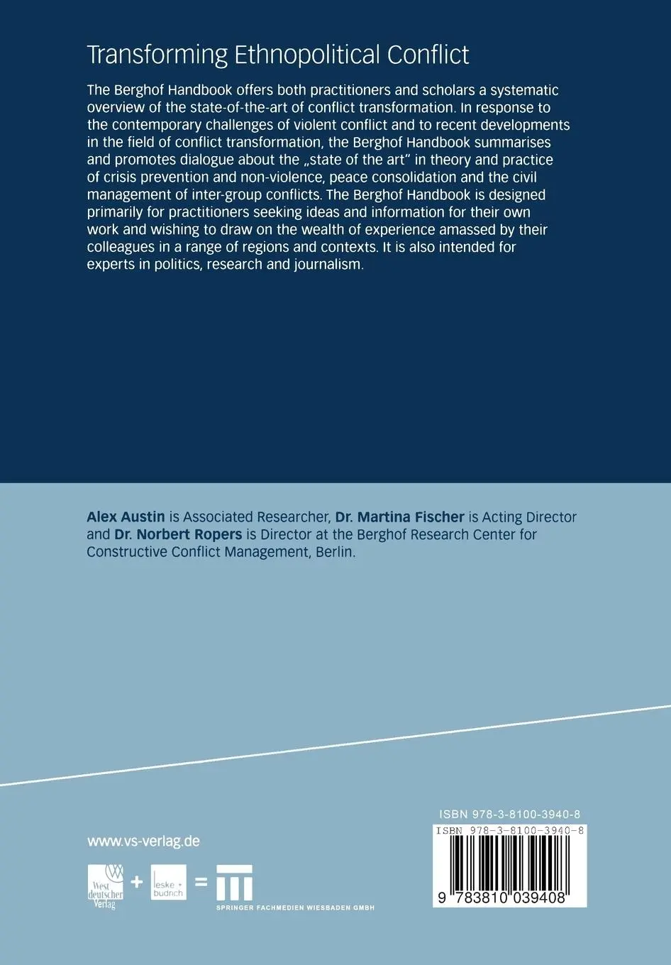 Rückseite: 9783810039408 | Transforming Ethnopolitical Conflict | The Berghof Handbook | Buch | x
