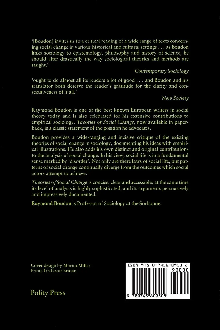 Rückseite: 9780745609508 | Theories of Social Change | A Critical Appraisal | Raymond Boudon