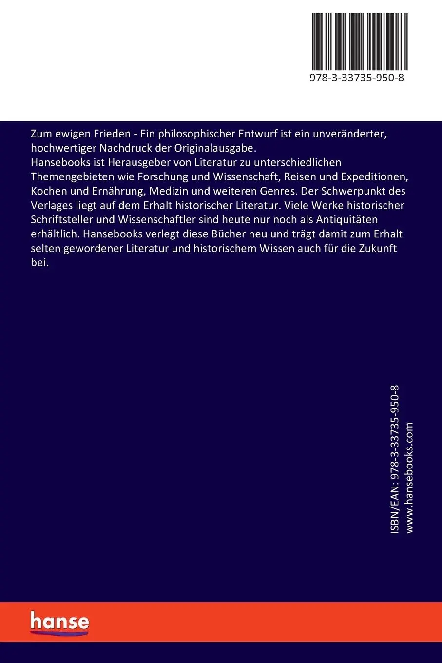 Rückseite: 9783337359508 | Zum ewigen Frieden | Ein philosophischer Entwurf | Immanuel Kant