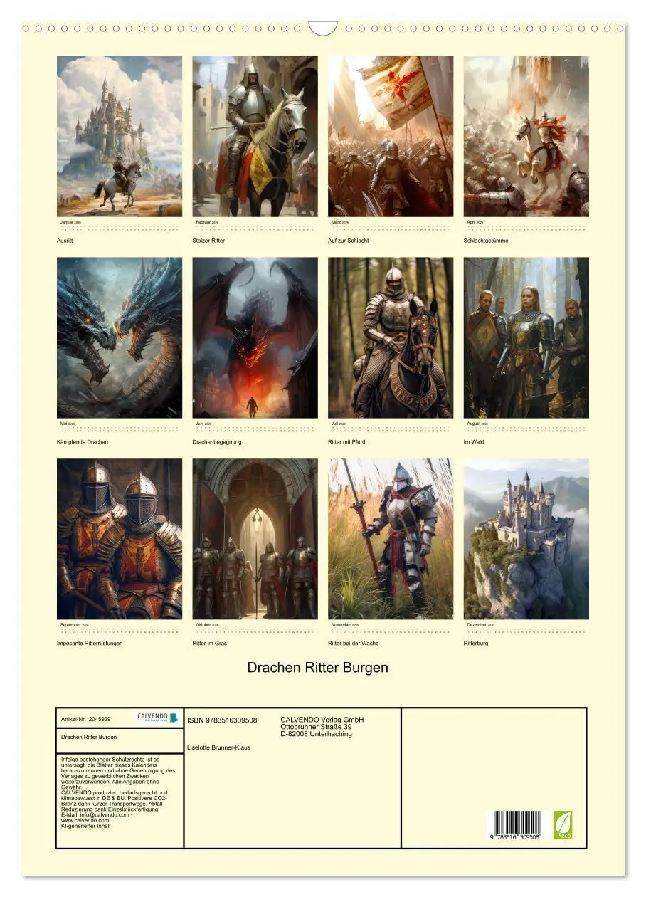 Bild: 9783516309508 | Drachen Ritter Burgen (Wandkalender 2026 DIN A2 hoch), CALVENDO...