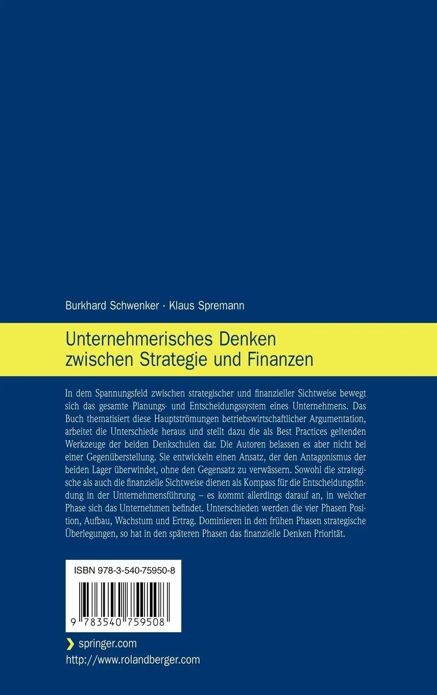 Rückseite: 9783540759508 | Unternehmerisches Denken zwischen Strategie und Finanzen | Buch | xii