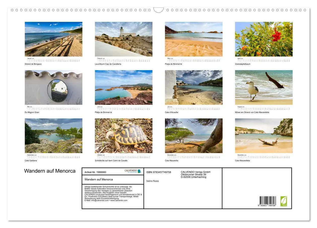 Bild: 9783457749708 | Wandern auf Menorca (Wandkalender 2026 DIN A2 quer), CALVENDO...