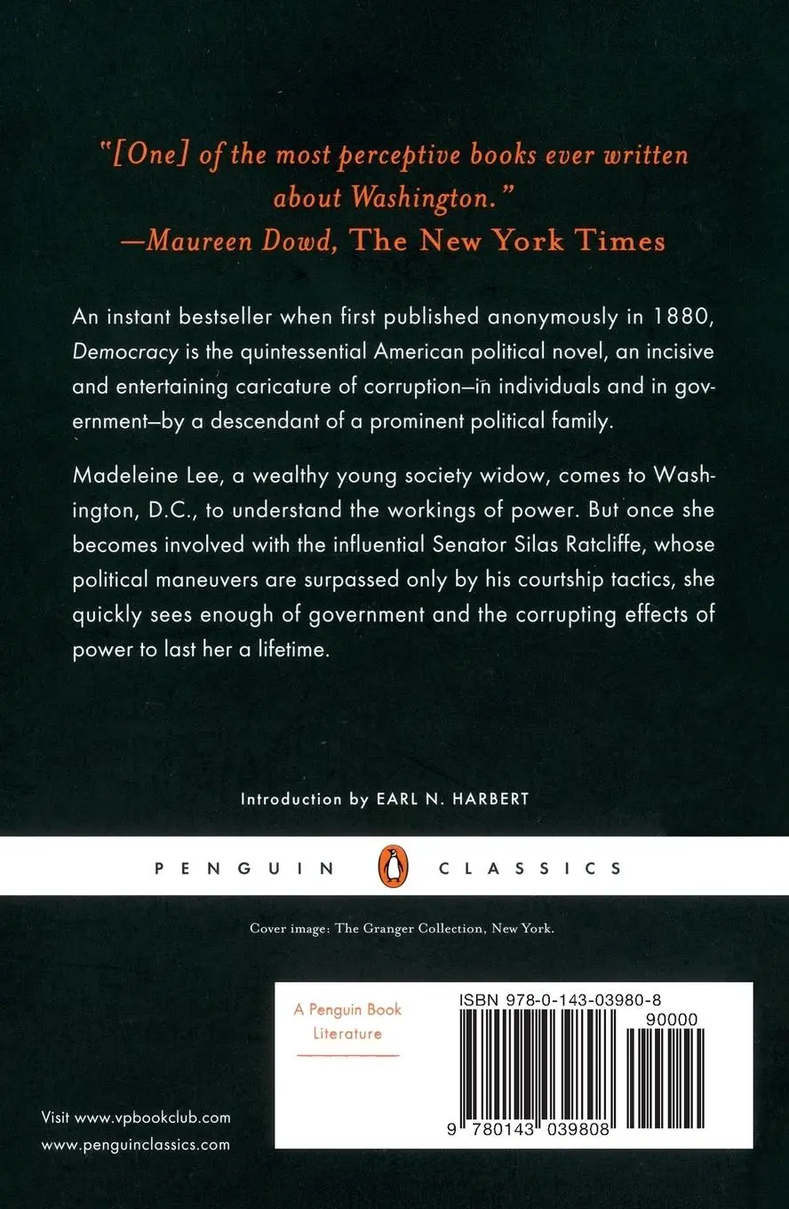 Rückseite: 9780143039808 | Democracy | An American Novel | Henry Adams | Taschenbuch | Englisch