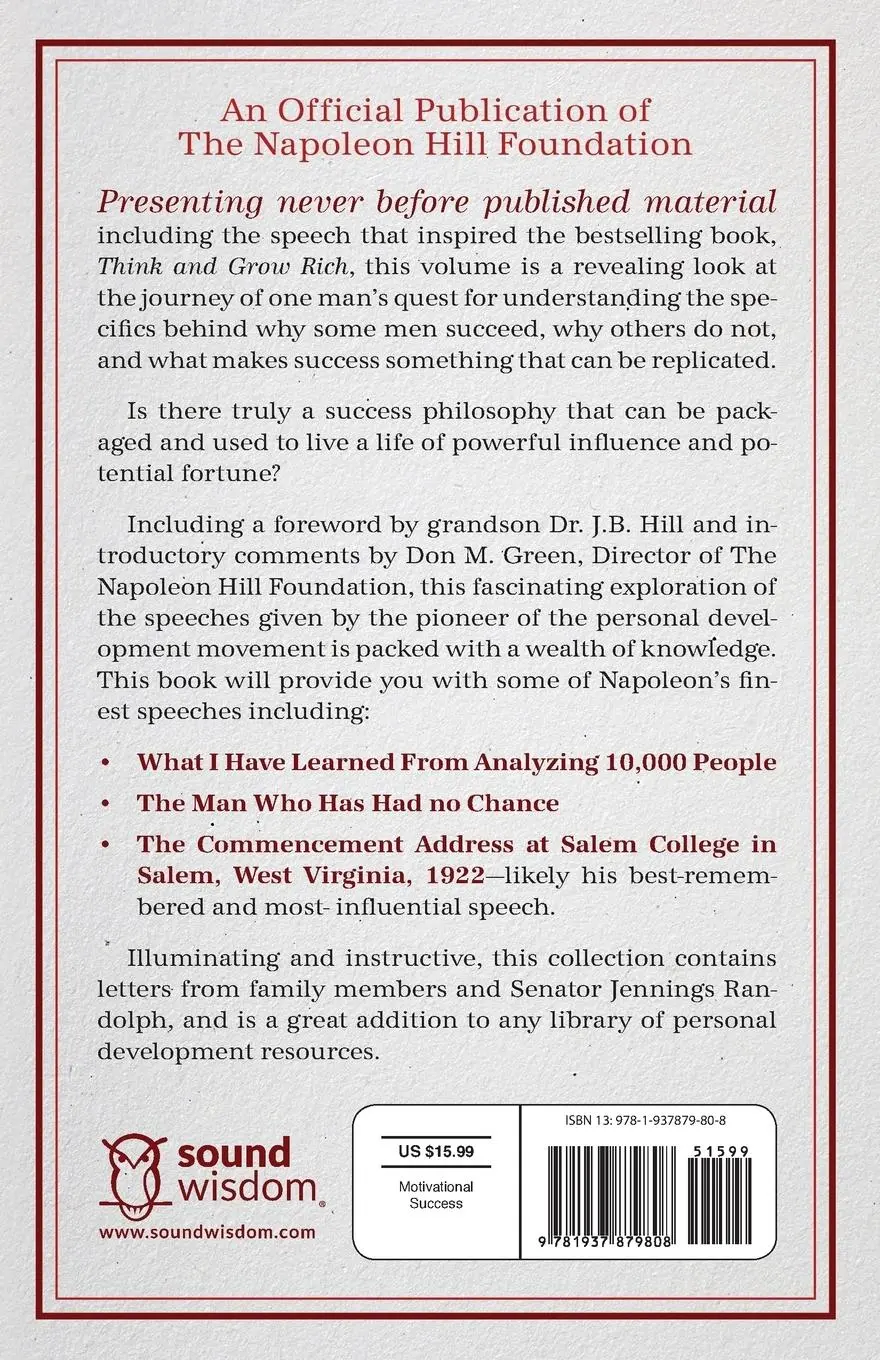Rückseite: 9781937879808 | Napoleon Hill's Greatest Speeches | Napoleon Hill (u. a.) | Buch