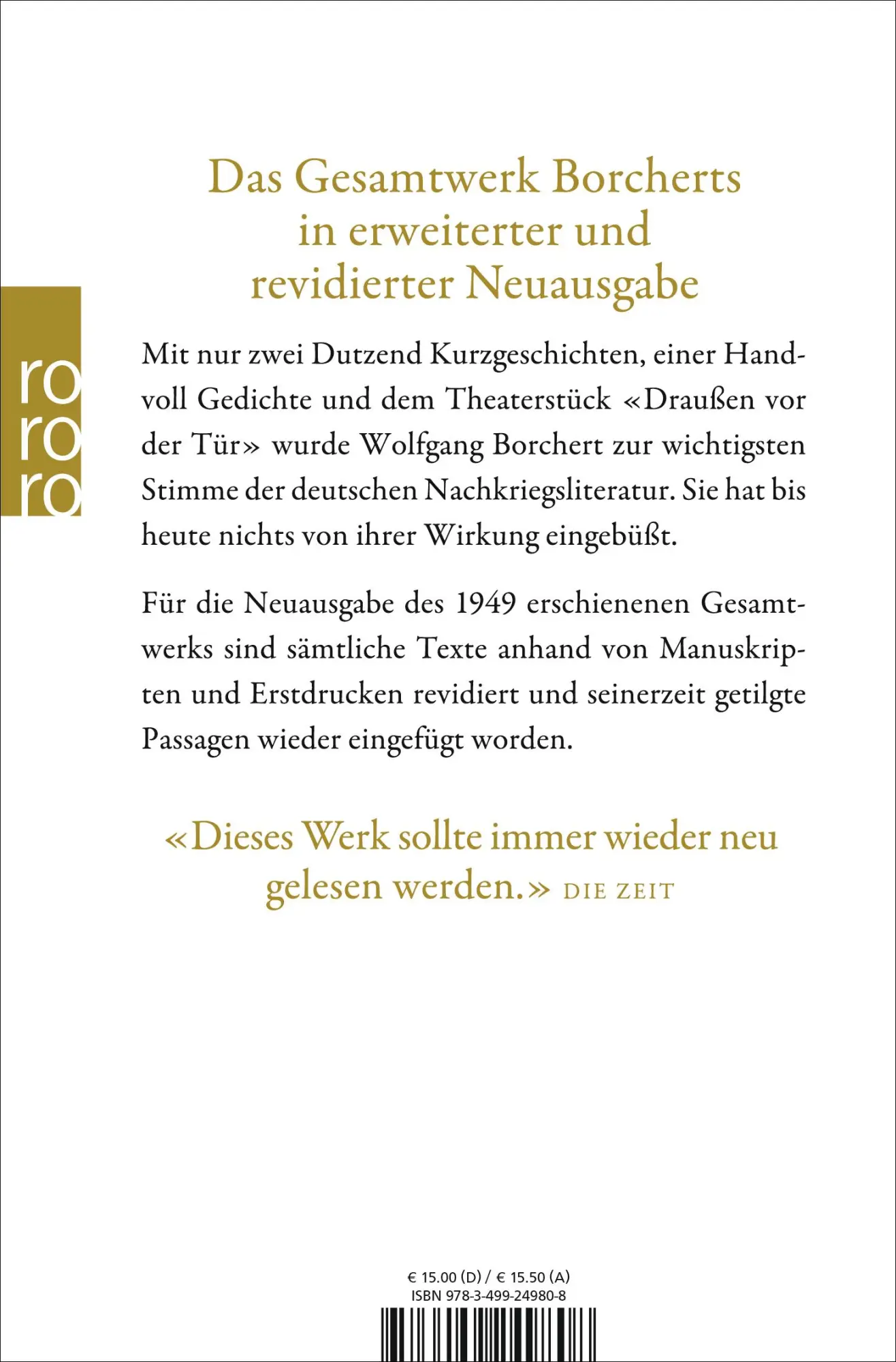 Rückseite: 9783499249808 | Das Gesamtwerk | Wolfgang Borchert | Taschenbuch | 576 S. | Deutsch