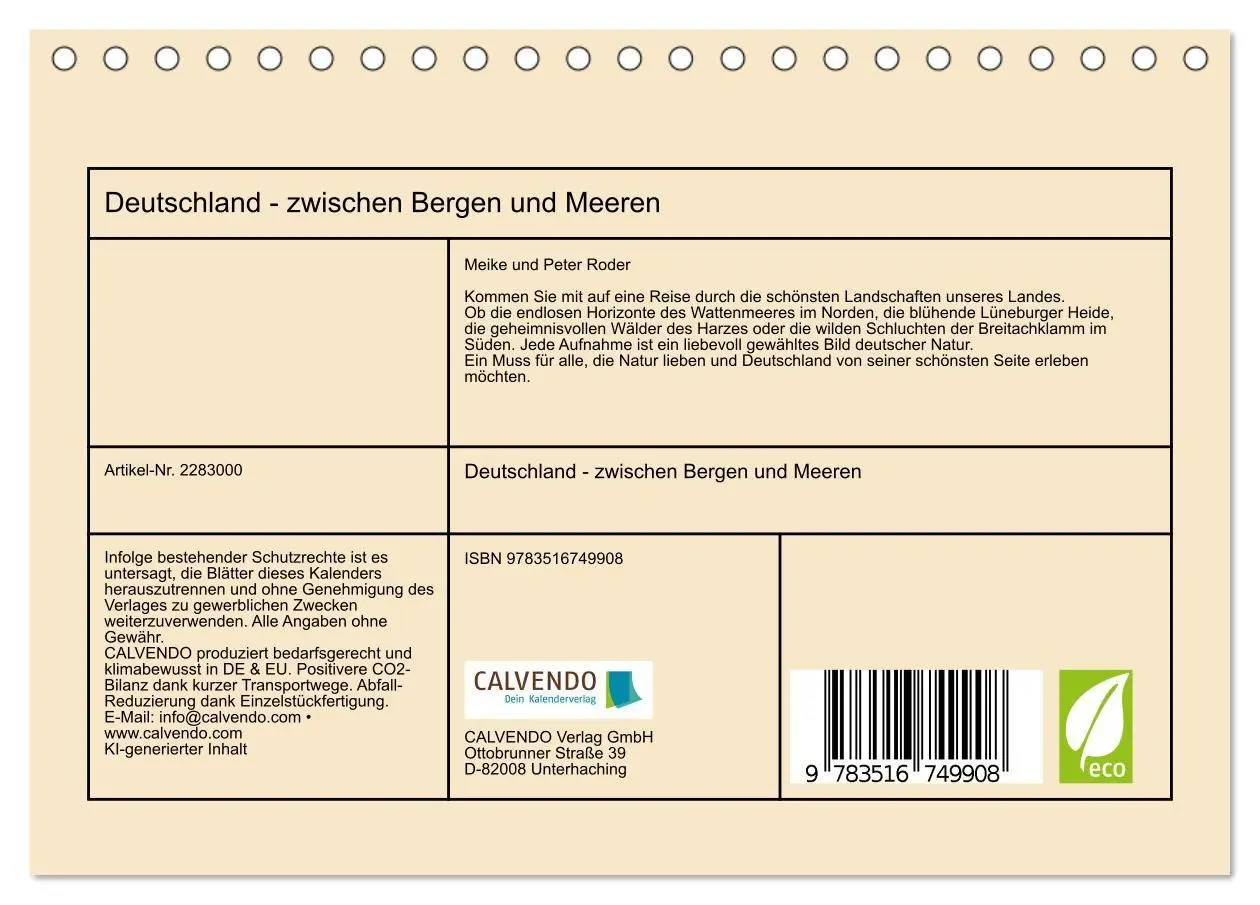 Bild: 9783516749908 | Deutschland - zwischen Bergen und Meeren (Tischkalender 2027 DIN A5...