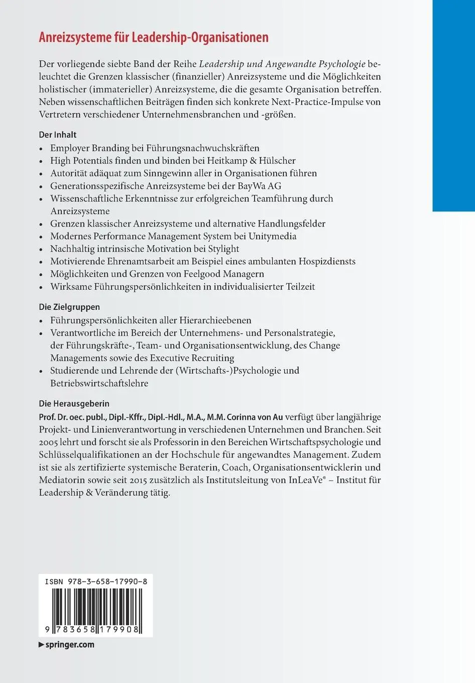 Rückseite: 9783658179908 | Anreizsysteme für Leadership-Organisationen | Corinna von Au | Buch