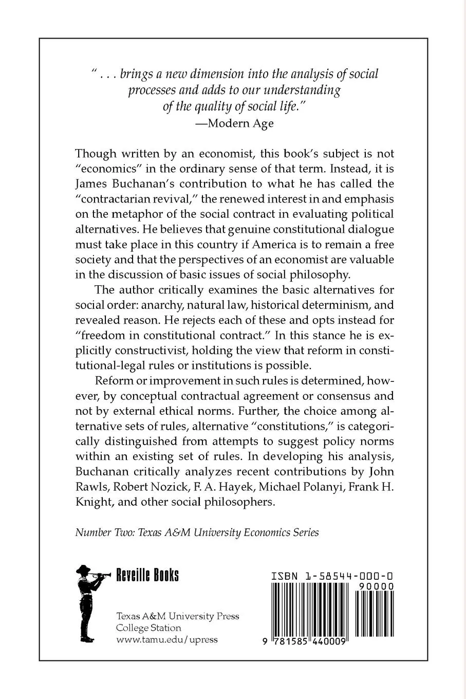 Rückseite: 9781585440009 | Freedom in Constitutional Contract | James M. Buchanan | Taschenbuch