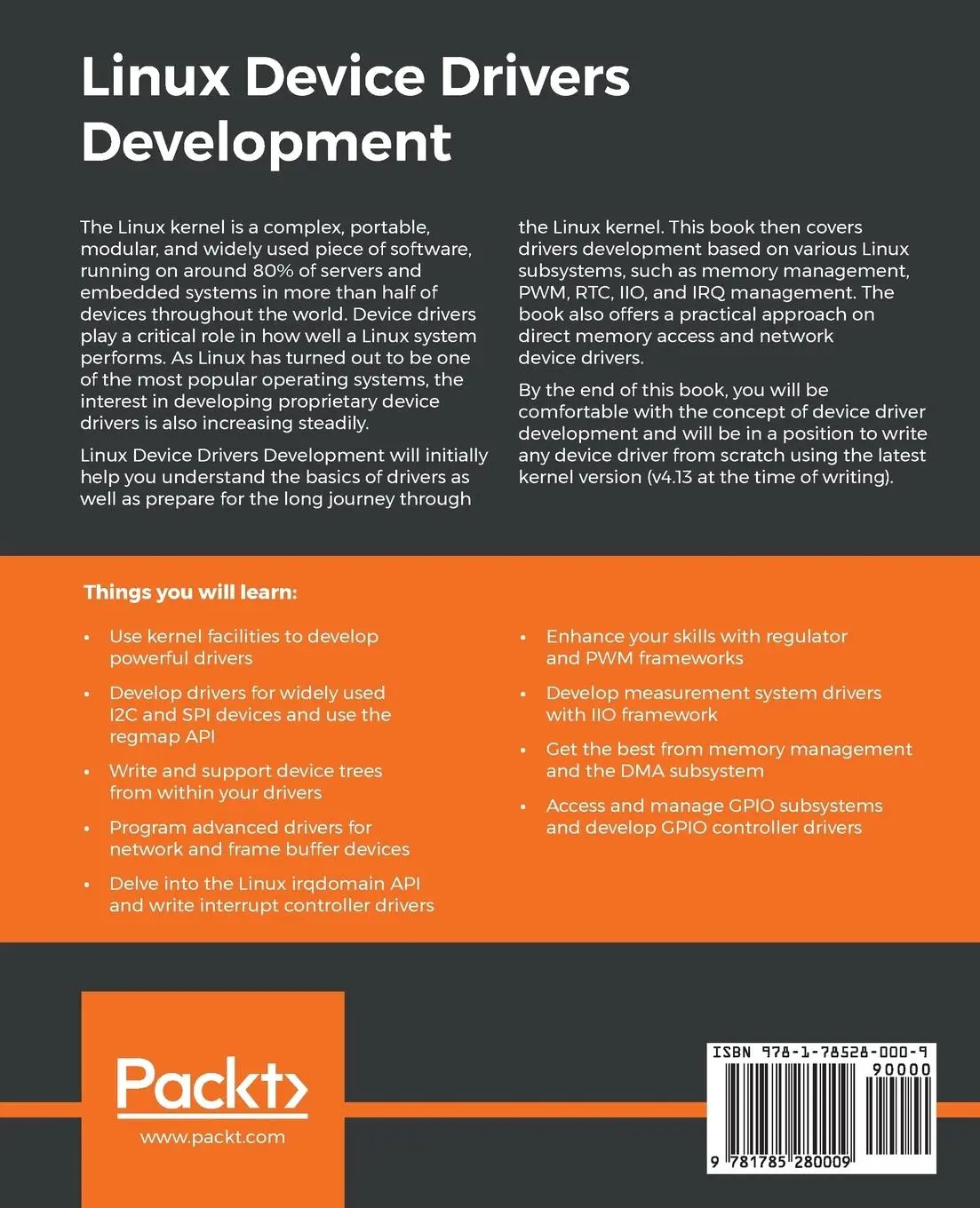 Rückseite: 9781785280009 | Linux Device Drivers Development | John Madieu | Taschenbuch | 2017