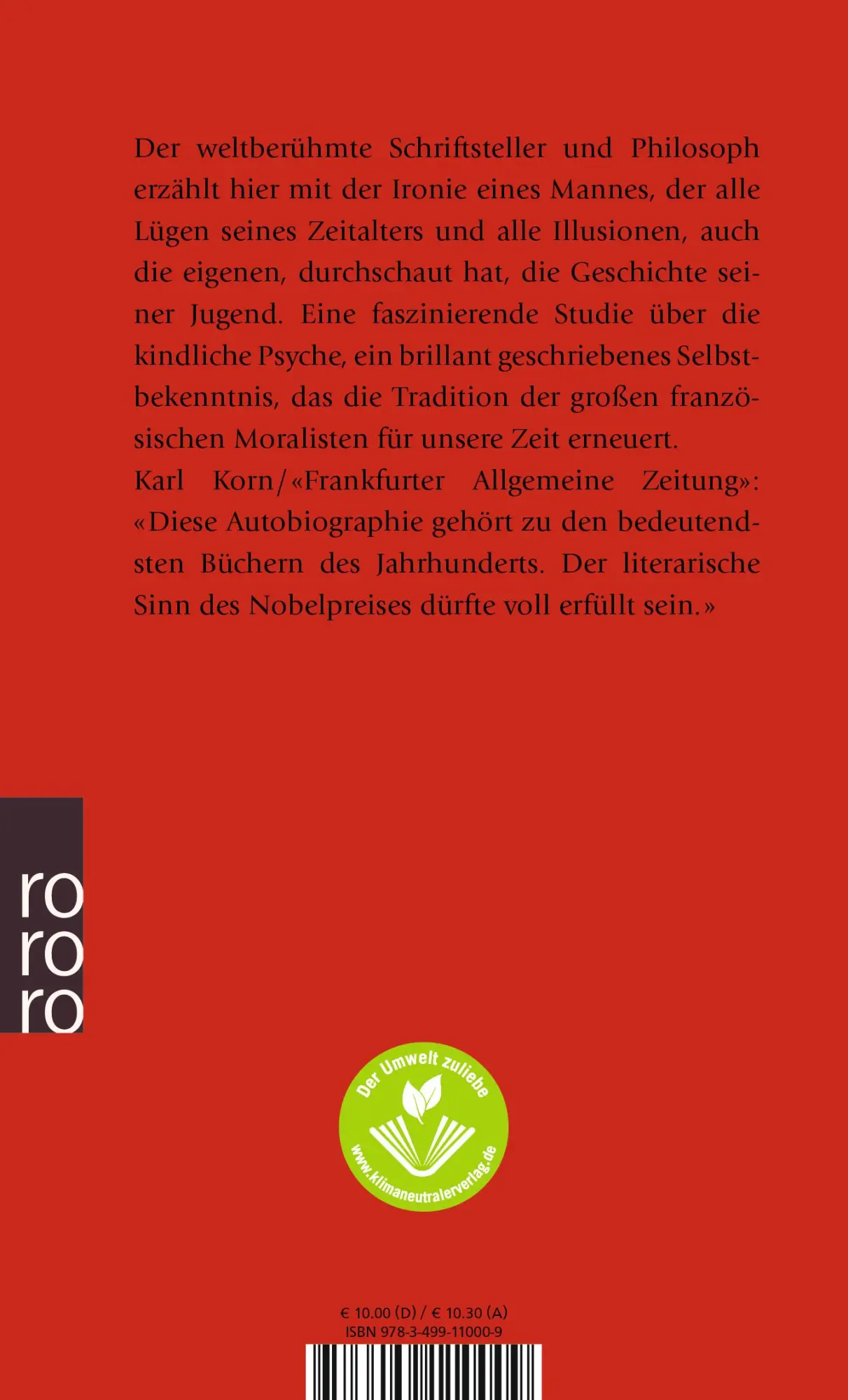 Rückseite: 9783499110009 | Die Wörter | Jean-Paul Sartre | Taschenbuch | 176 S. | Deutsch | 1975