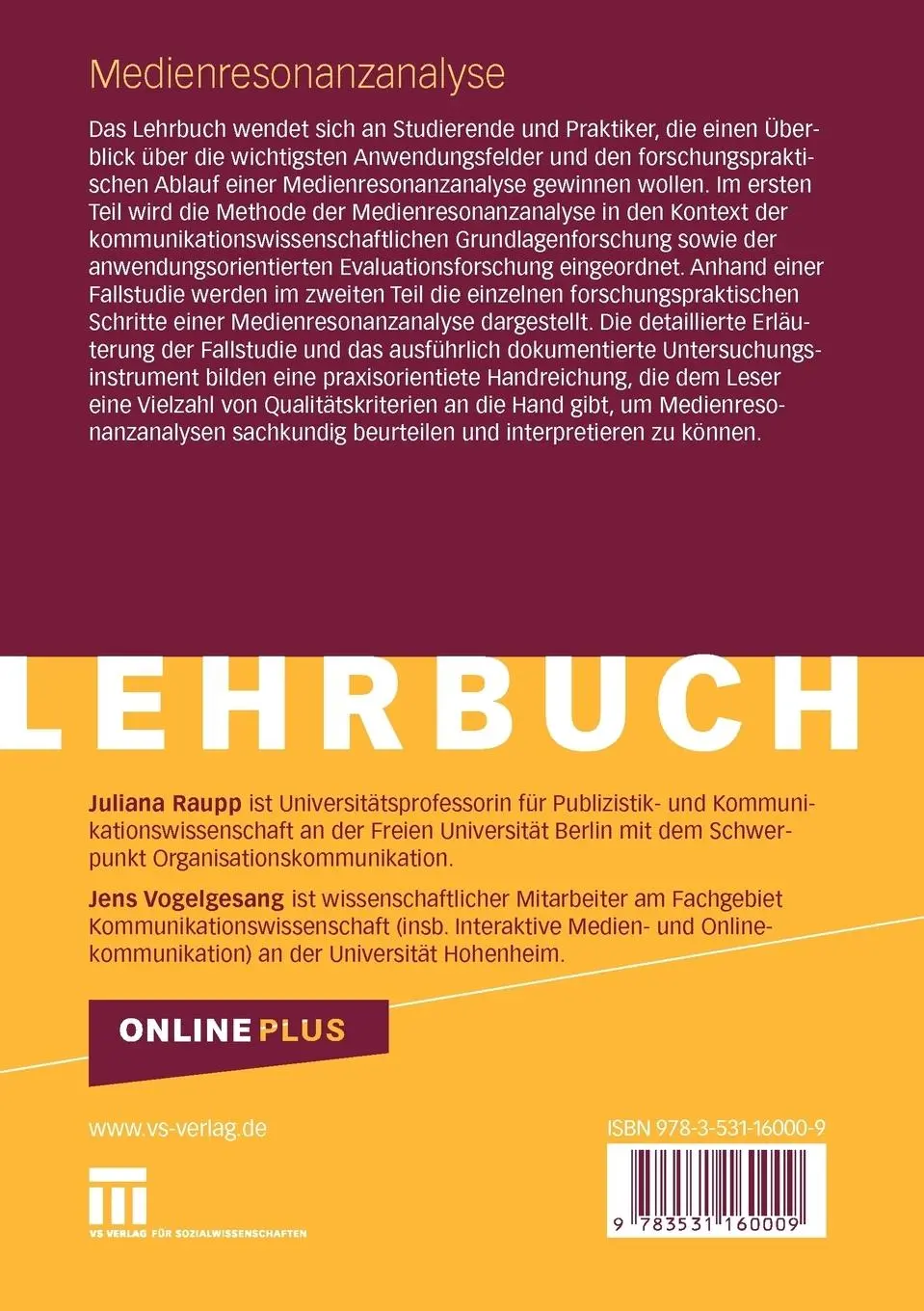 Rückseite: 9783531160009 | Medienresonanzanalyse | Eine Einführung in Theorie und Praxis | Buch