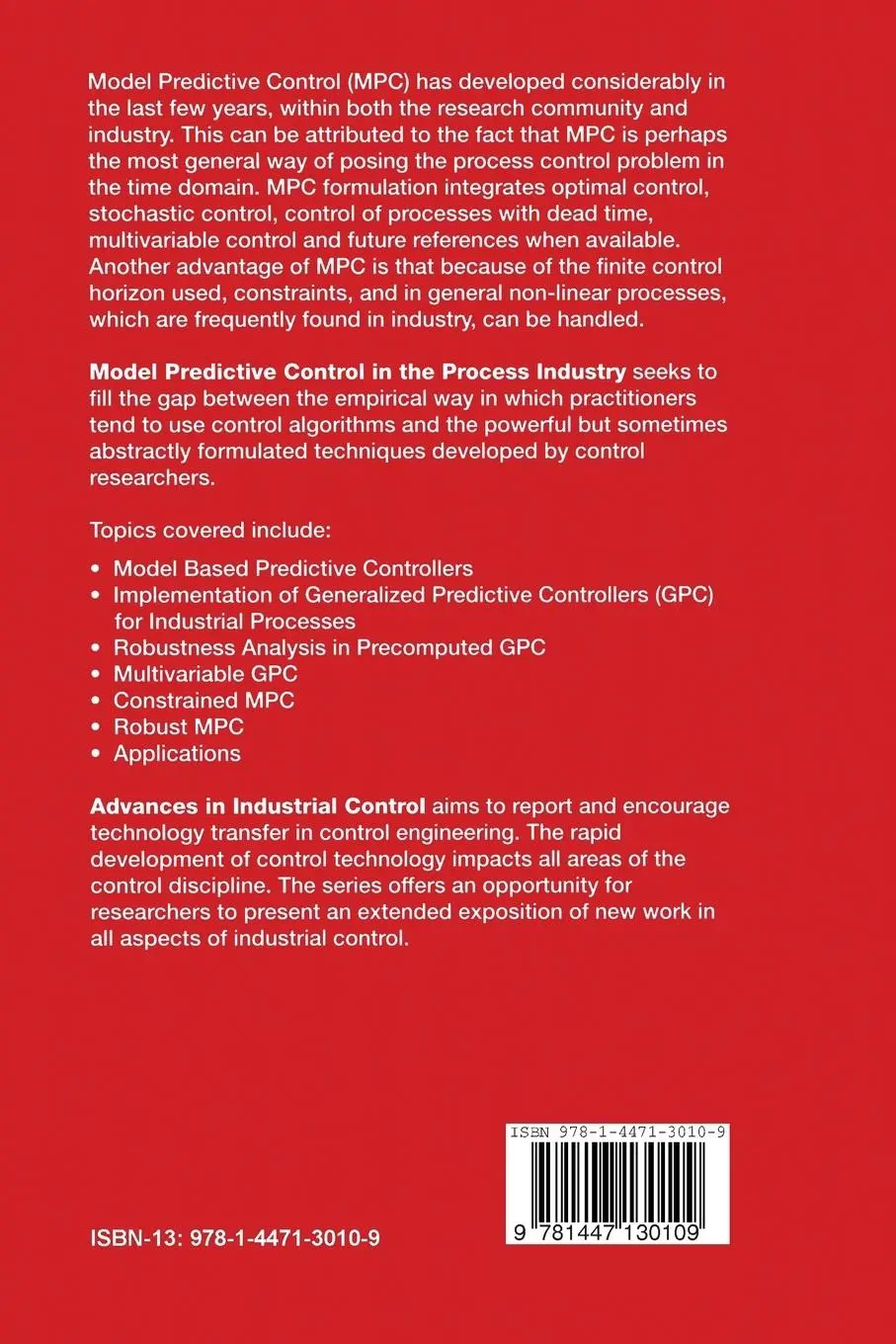 Rückseite: 9781447130109 | Model Predictive Control in the Process Industry | Bordons (u. a.)