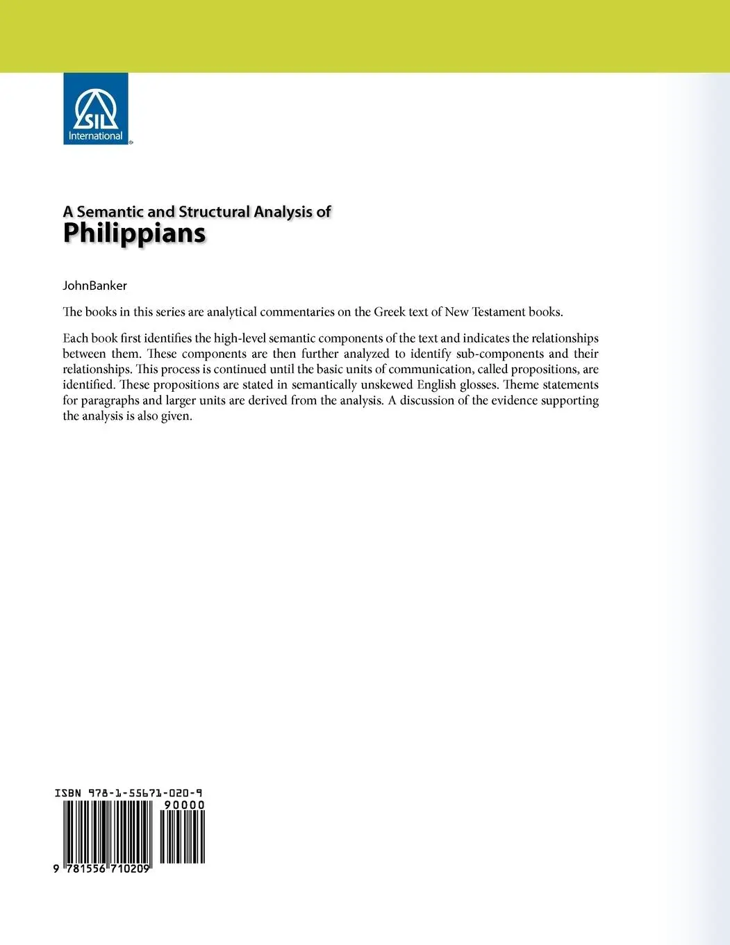 Rückseite: 9781556710209 | A Semantic and Structural Analysis of Philippians | John Banker | Buch