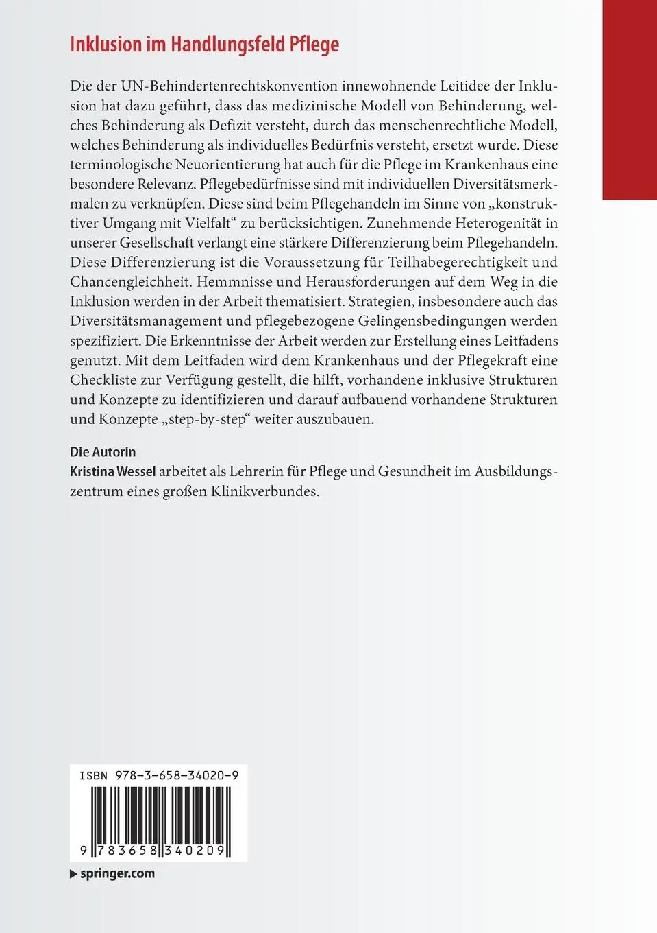 Rückseite: 9783658340209 | Inklusion im Handlungsfeld Pflege | Kristina Wessel | Taschenbuch | ix