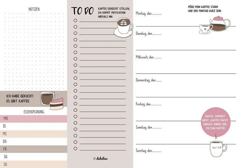 Cover: 4260615910309 | Wochenplaner Kaffee-Liebhaber | Kalender-Block ohne Datum | 52 S.