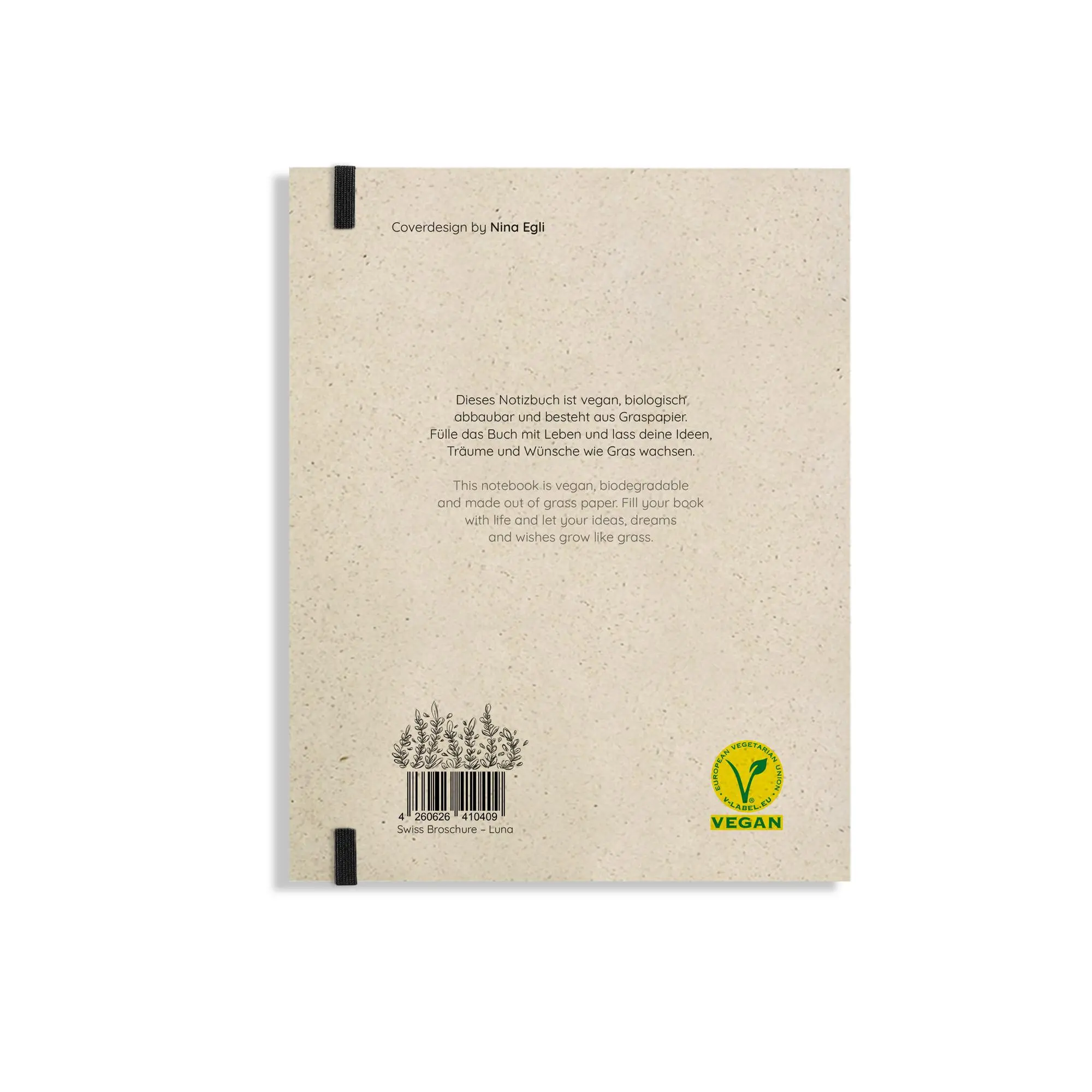 Rückseite: 4260626410409 | Luna | Nachhaltiges und veganes Notizbuch aus Graspapier | Notizbuch