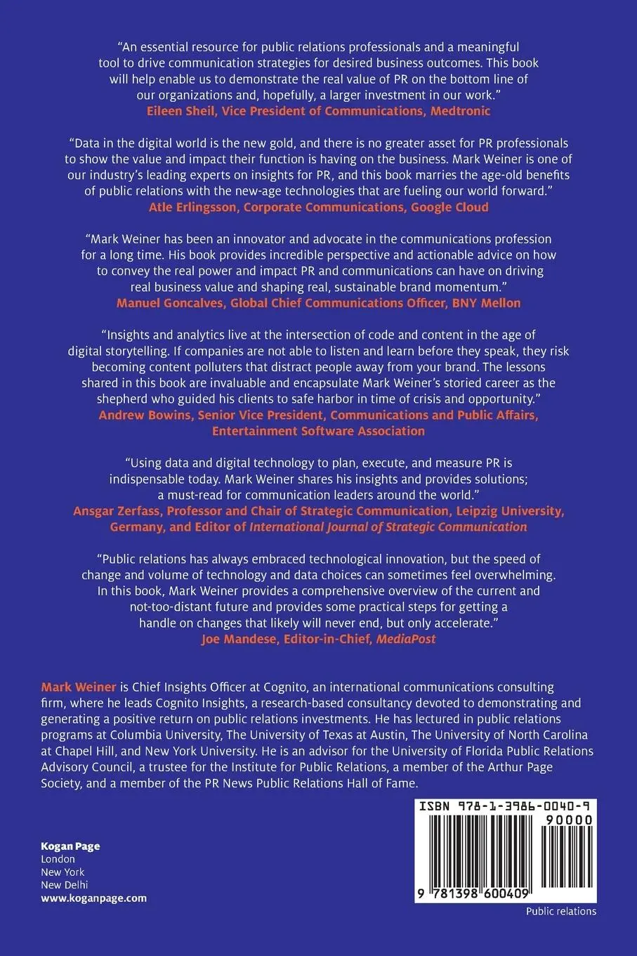 Rückseite: 9781398600409 | PR Technology, Data and Insights | Mark Weiner | Taschenbuch | 2021