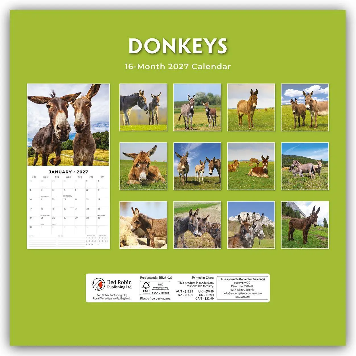 Rückseite: 9781837010509 | Donkeys - Esel 2027 - 16-Monatskalender | Robin Red | Kalender | 28 S.