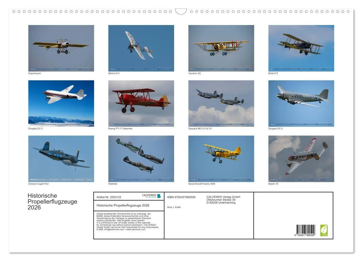 Bild: 9783457890509 | Historische Propellerflugzeuge 2026 (Wandkalender 2026 DIN A2...