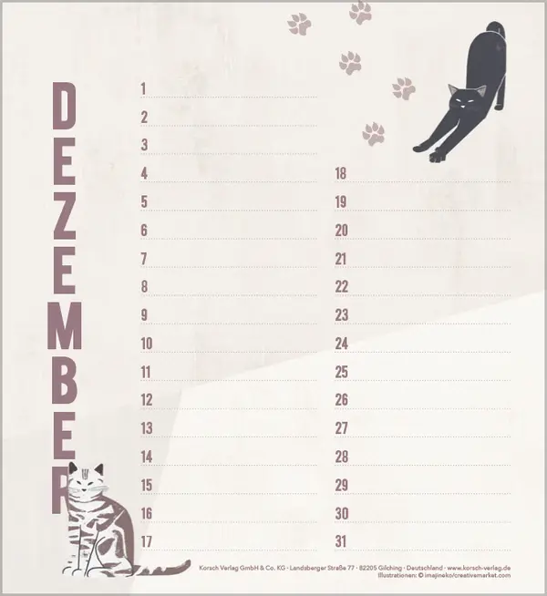 Bild: 9783731880509 | Geburtstagskalender Cats | Korsch Verlag | Kalender | 13 S. | Deutsch