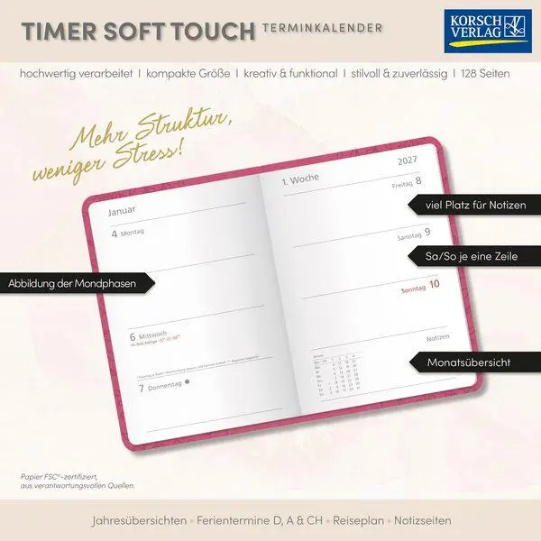 Bild: 9783819300509 | Timer Soft Touch pink 2027 | Korsch Verlag | Buch | 128 S. | Deutsch