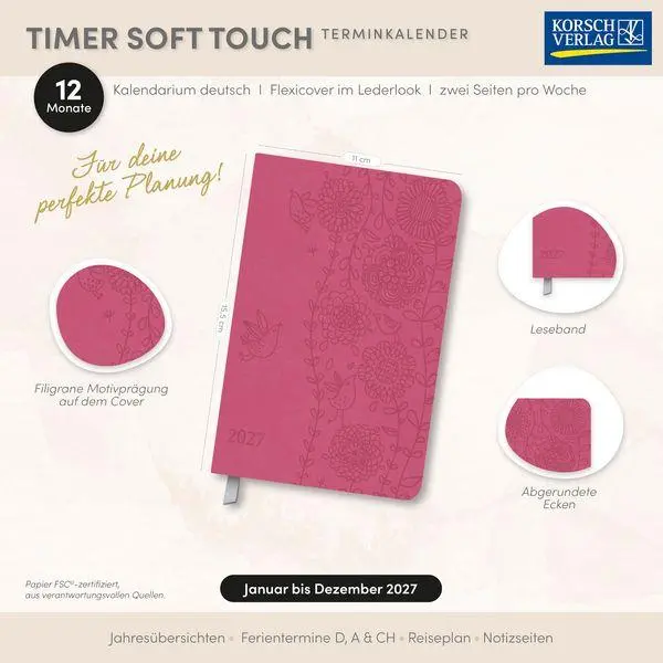 Bild: 9783819300509 | Timer Soft Touch pink 2027 | Korsch Verlag | Buch | 128 S. | Deutsch