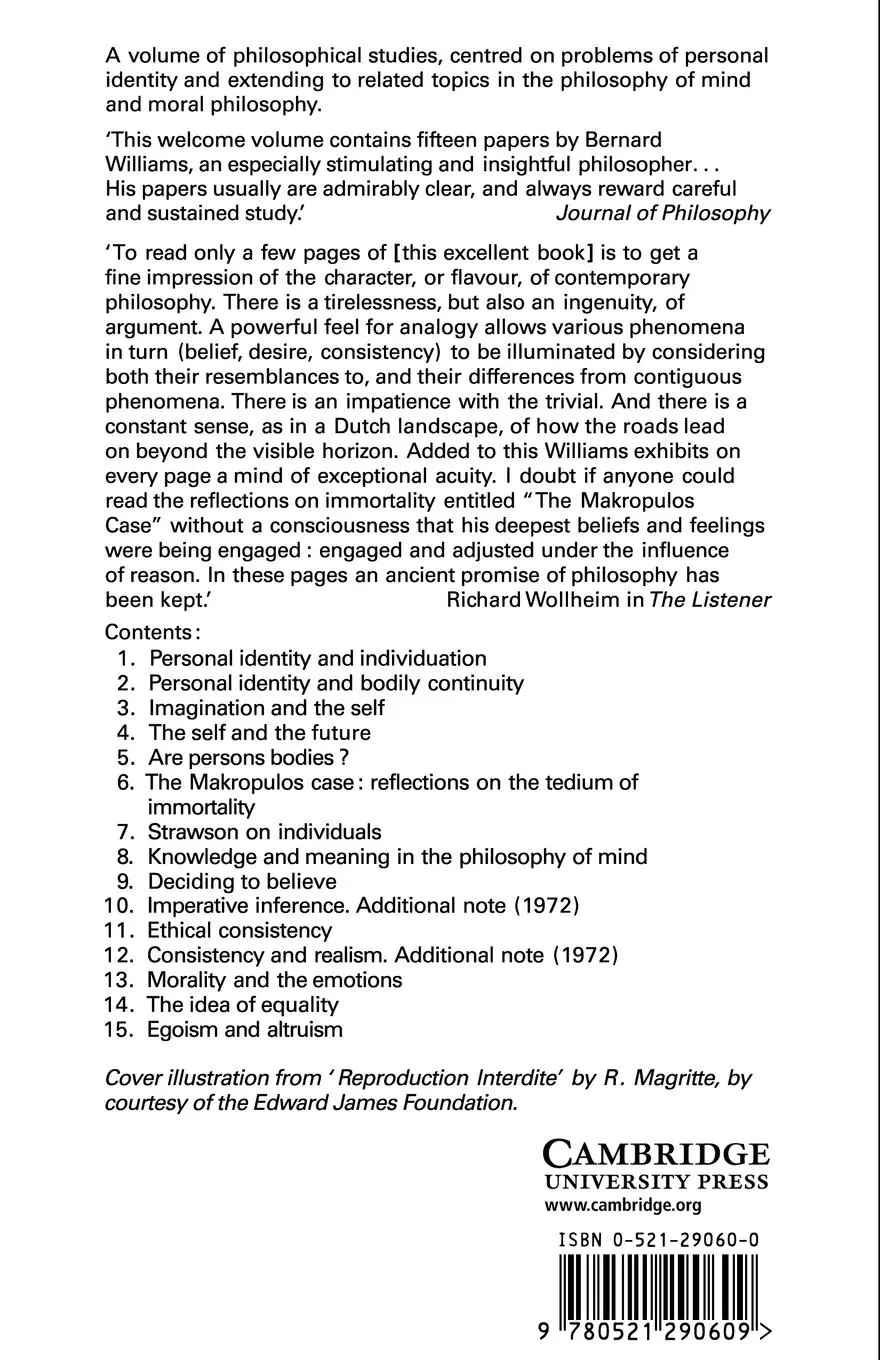 Rückseite: 9780521290609 | Problems of the Self | Philosophical Papers 1956 1972 | Williams