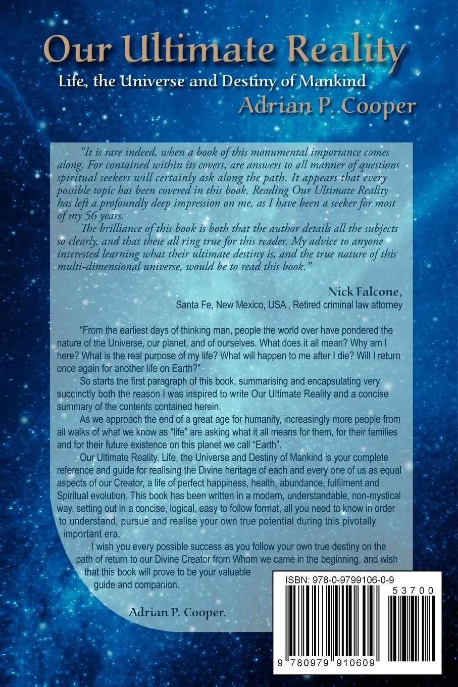 Rückseite: 9780979910609 | Our Ultimate Reality, Life, the Universe and Destiny of Mankind | Buch