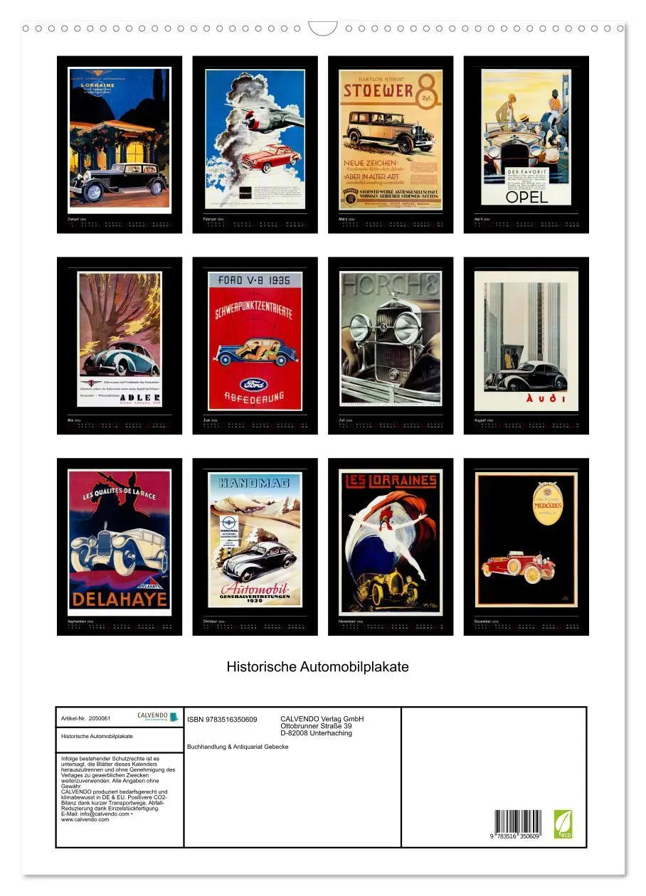 Bild: 9783516350609 | Historische Automobilplakate (Wandkalender 2026 DIN A2 hoch),...