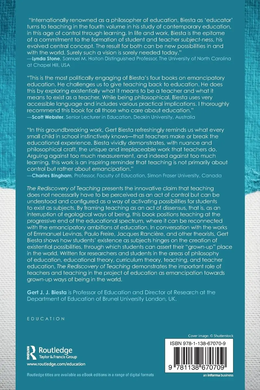 Rückseite: 9781138670709 | The Rediscovery of Teaching | Gert Biesta | Taschenbuch | Englisch